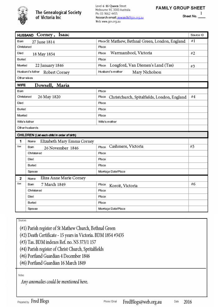 family group sheet example